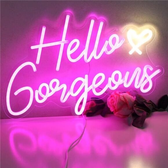 Hello Gorgeous Neon Sign Pink LED Light Home Wedding Birthday Party Wall Decor - Picture 1 of 8